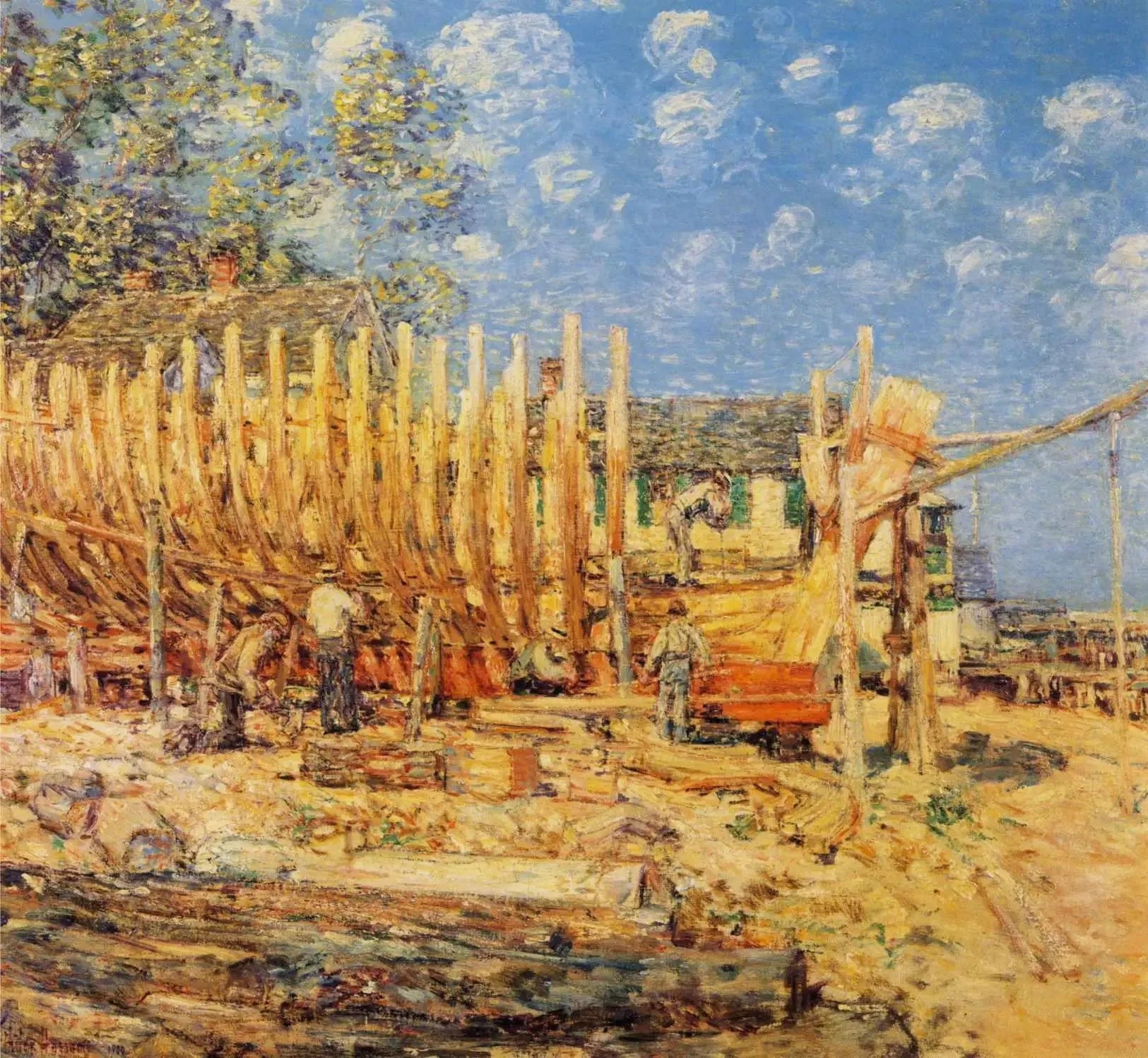 Construction de la goélette, Provincetown - Childe Hassam image 1 reproduction artisanale de tableau
