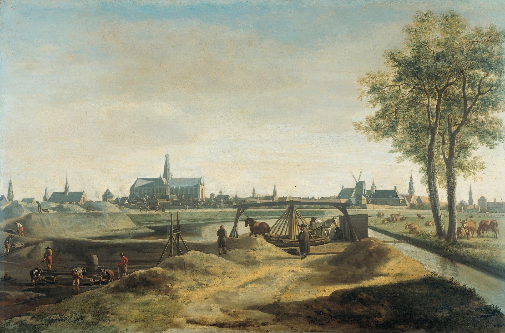 La construction de nouvelles fortifications pour Haarlem, avec l'église Saint-Bavon en arrière-plan - Gerrit Berckheyde