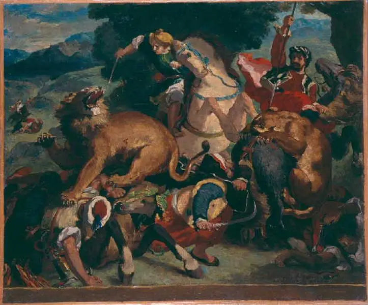copia di 'La caccia ai leoni' di Delacroix - Odilon Redon