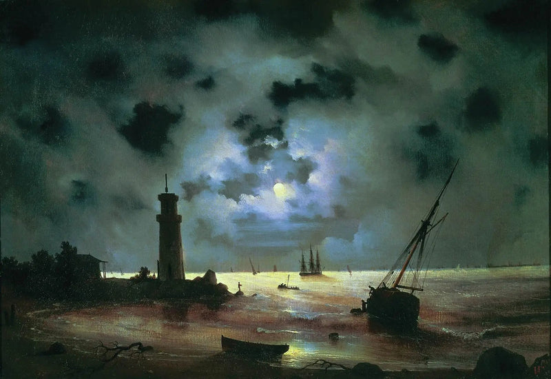 Costa della notte. Vicino al faro - Ivan Aïvazovski