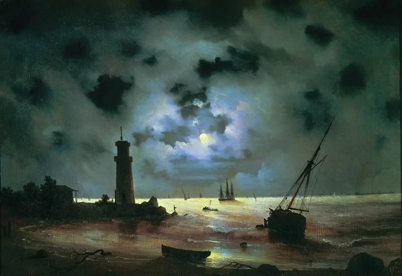 Costa della notte. Vicino al faro - Ivan Aïvazovski