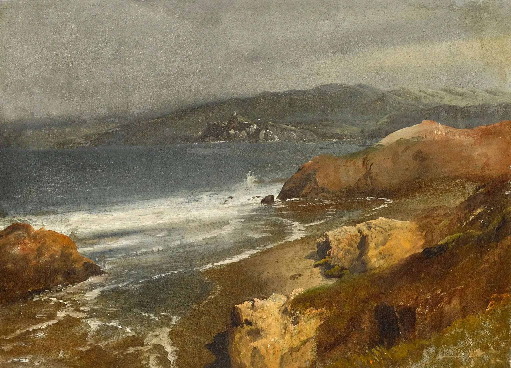 Côte Pacifique, Californie ou vue vers le phare de Point Bonita - Albert Bierstadt image 1 copie de tableau peinte à la main