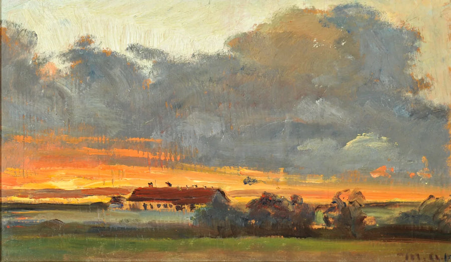Tramonto a Skagen con vista sulla fattoria di Rytter Sären. -Michael Peter Ancher