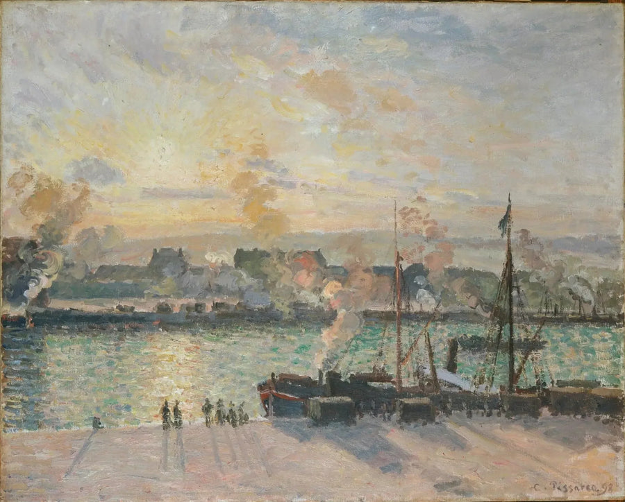 Tramonto, porto di Rouen (navi a vapore) - Camille Pissarro