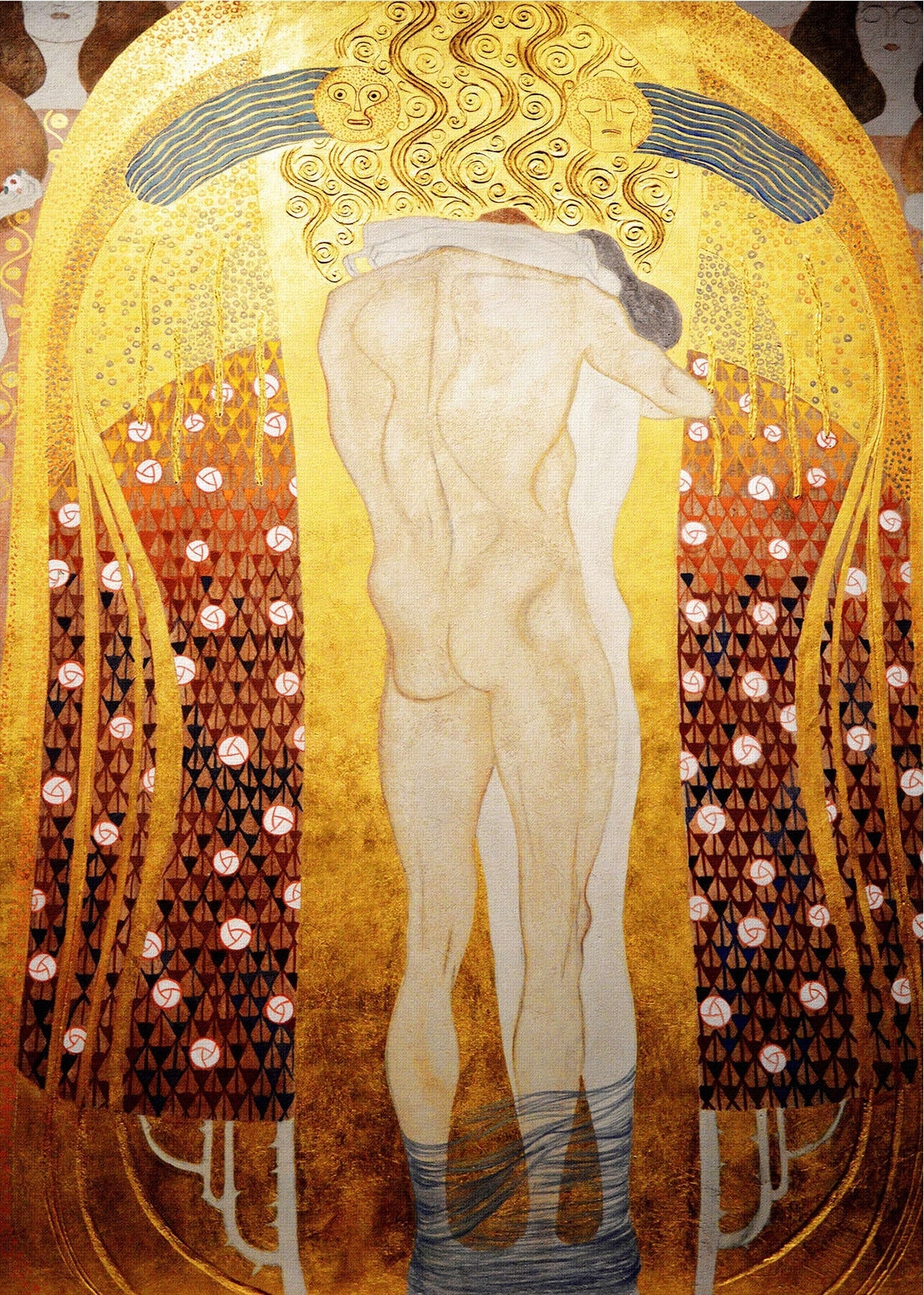Reproduction du tableau « Couple enlacé (Frise Beethoven) - Gustav Klimt » par Alpha Reproduction en peinture à l’huile