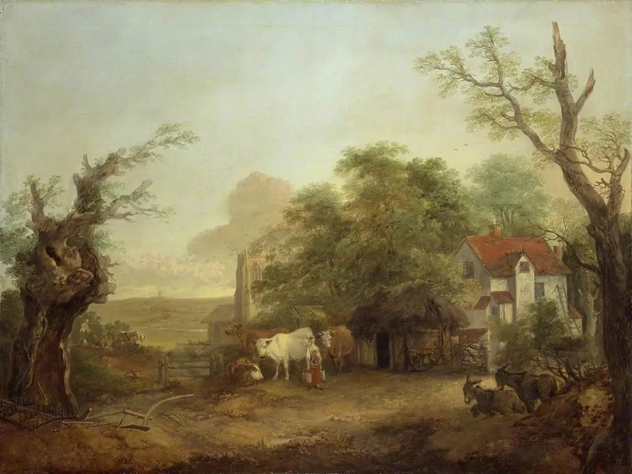 Cortile della fattoria con la casara, mucche e asini - Thomas Gainsborough