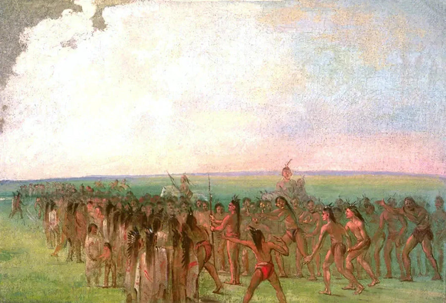 Corsa a piedi dietro il villaggio Mandan - George Catlin