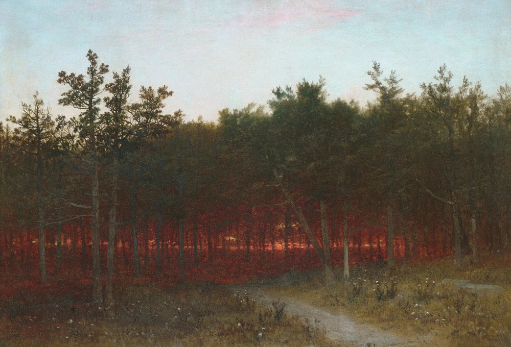 Crépuscule dans les cèdres à Darien, Connecticut - John Frederick Kensett image 1 reproduction de peinture à l’huile