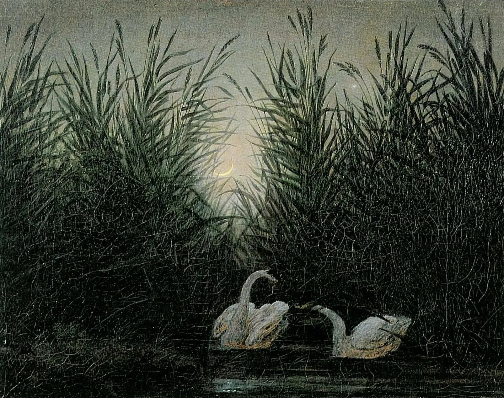 Cygnes dans les roseaux aux premières lueurs de l'aurore - Caspar David Friedrich image 1 reproduction artisanale de tableau