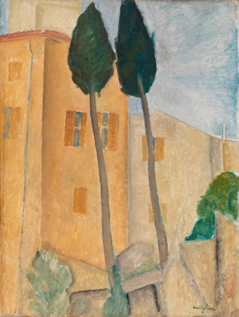 Cipressi e case a Cagnes - Amedeo Modigliani