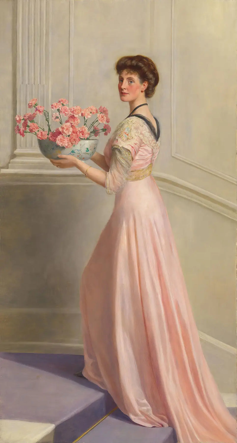 Dama con ciotola di garofani rosa - John Collier