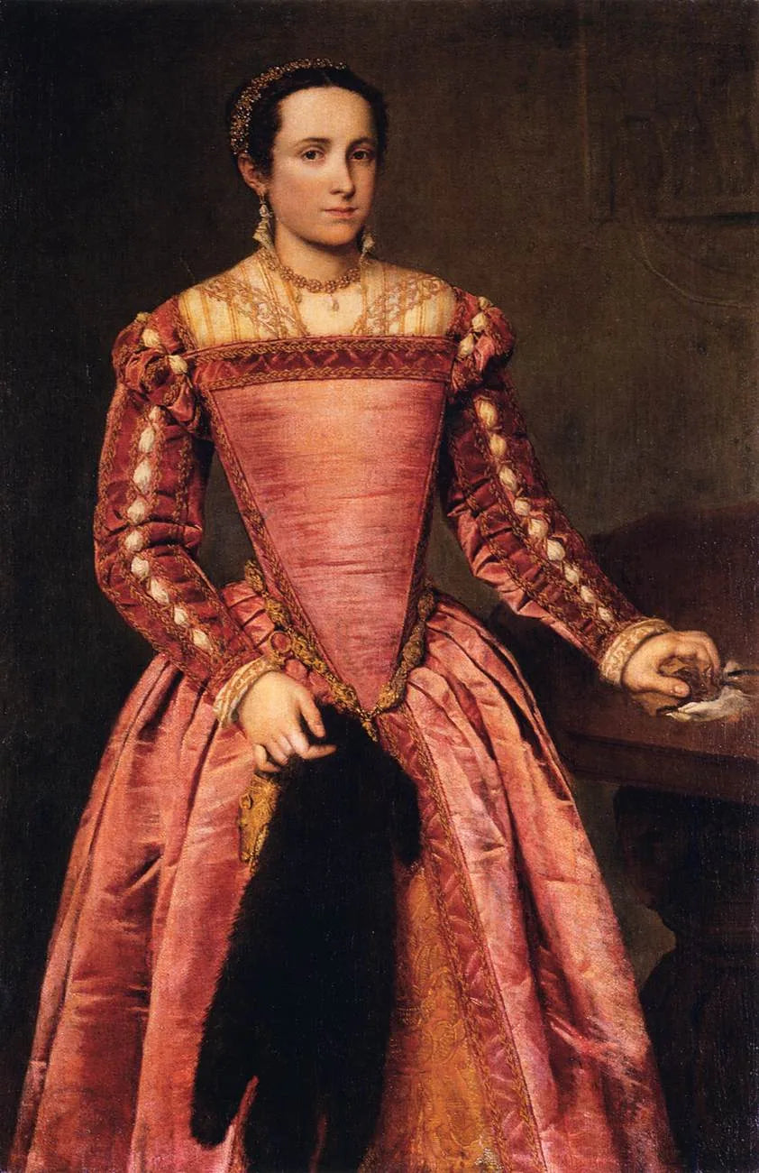 Dame en robe rouge - Giovanni Battista Moroni image 1 reproduction artisanale de tableau