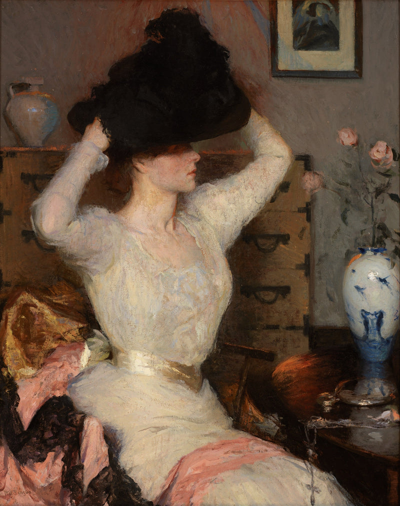 Dame che prova un cappello (Il cappello nero) - Frank Weston Benson