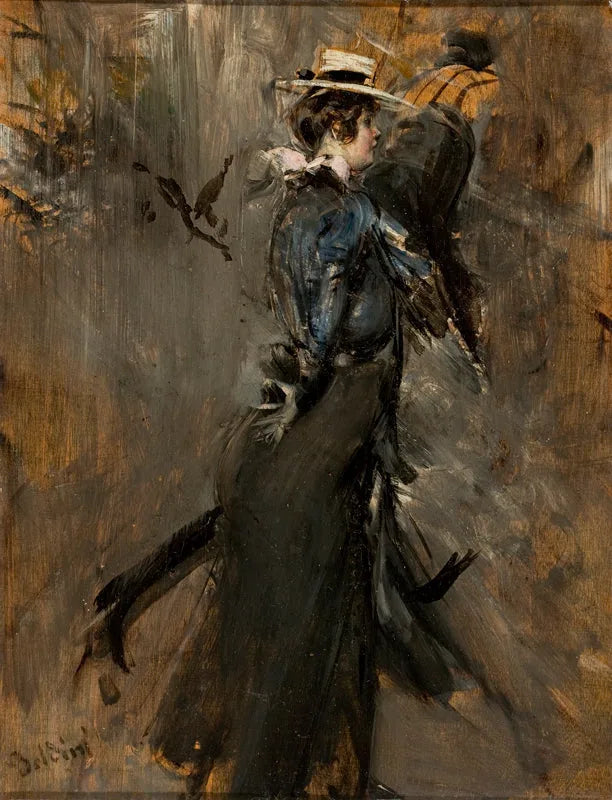 Donna con cappello di paglia (Passeggiata mattutina) - Giovanni Boldini