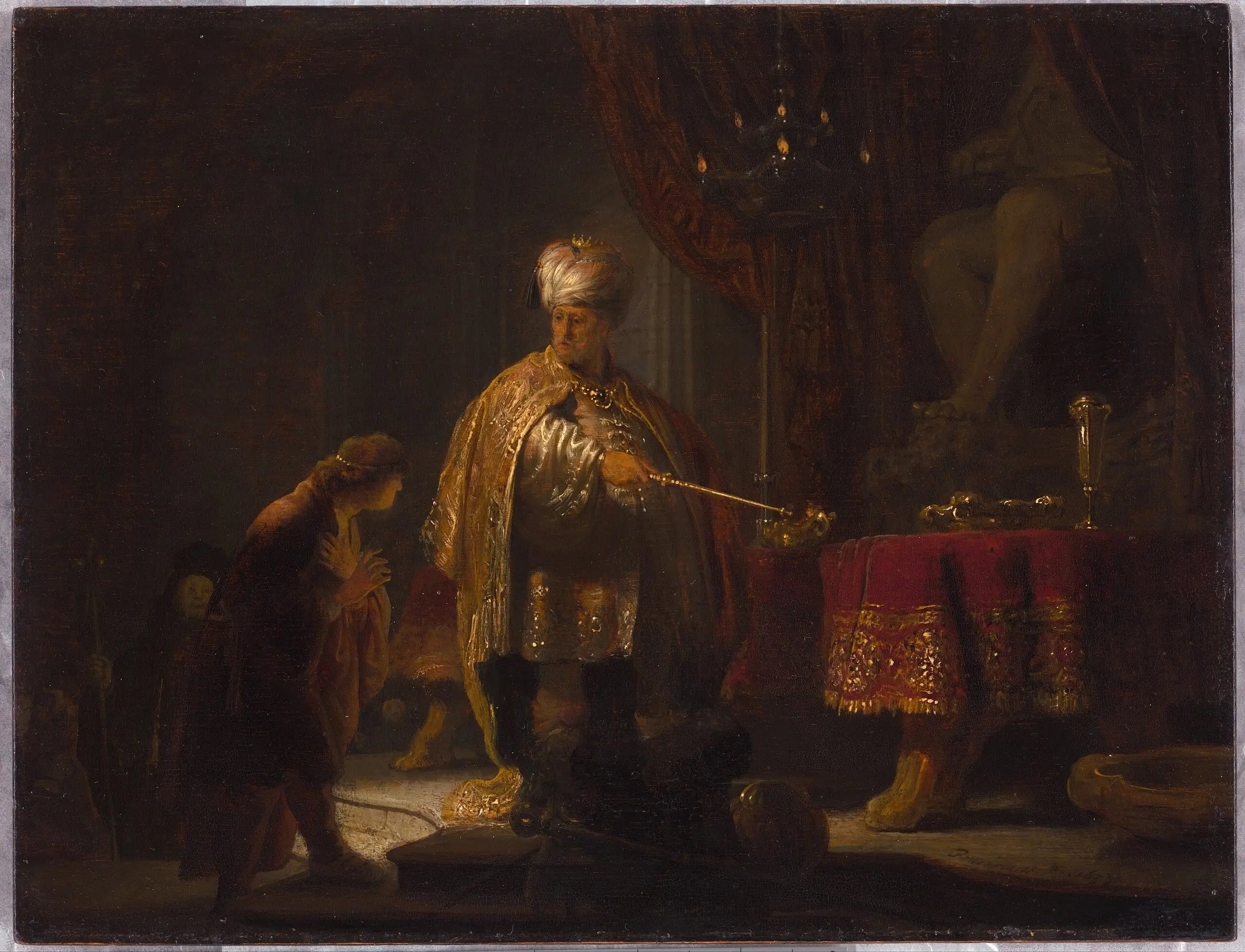 Reproduction du tableau « Daniel et Cyrus devant l'idole Bel - Rembrandt » par Alpha Reproduction en peinture à l’huile