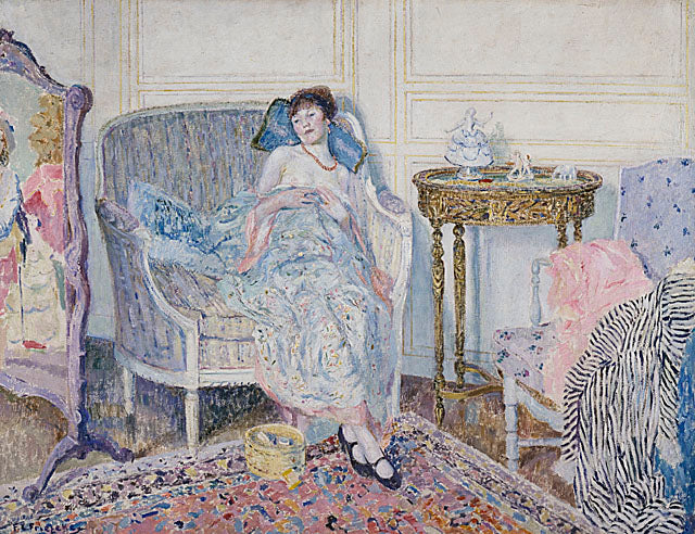 Dans le boudoir - Frederick Carl Frieseke image 1 reproduction de peinture à l’huile