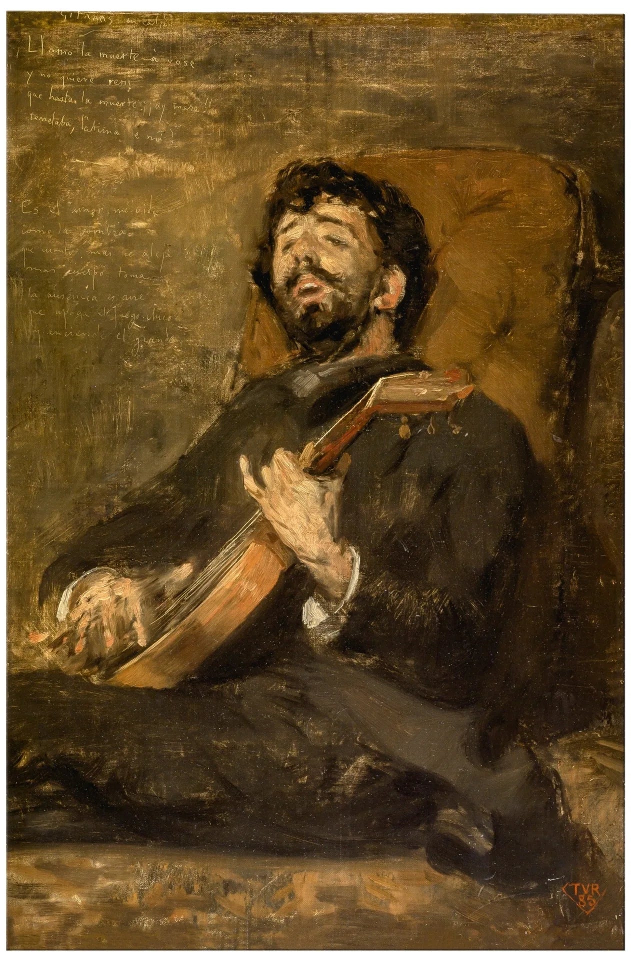 Darío de Regoyos jouant de la guitare - Théo van Rysselberghe image 1 reproduction de peinture à l’huile
