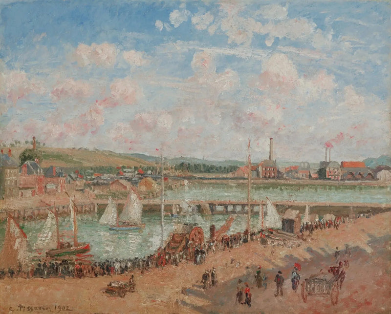 Pesca, Dieppe, mattina, tempo grigio - Camille Pissarro