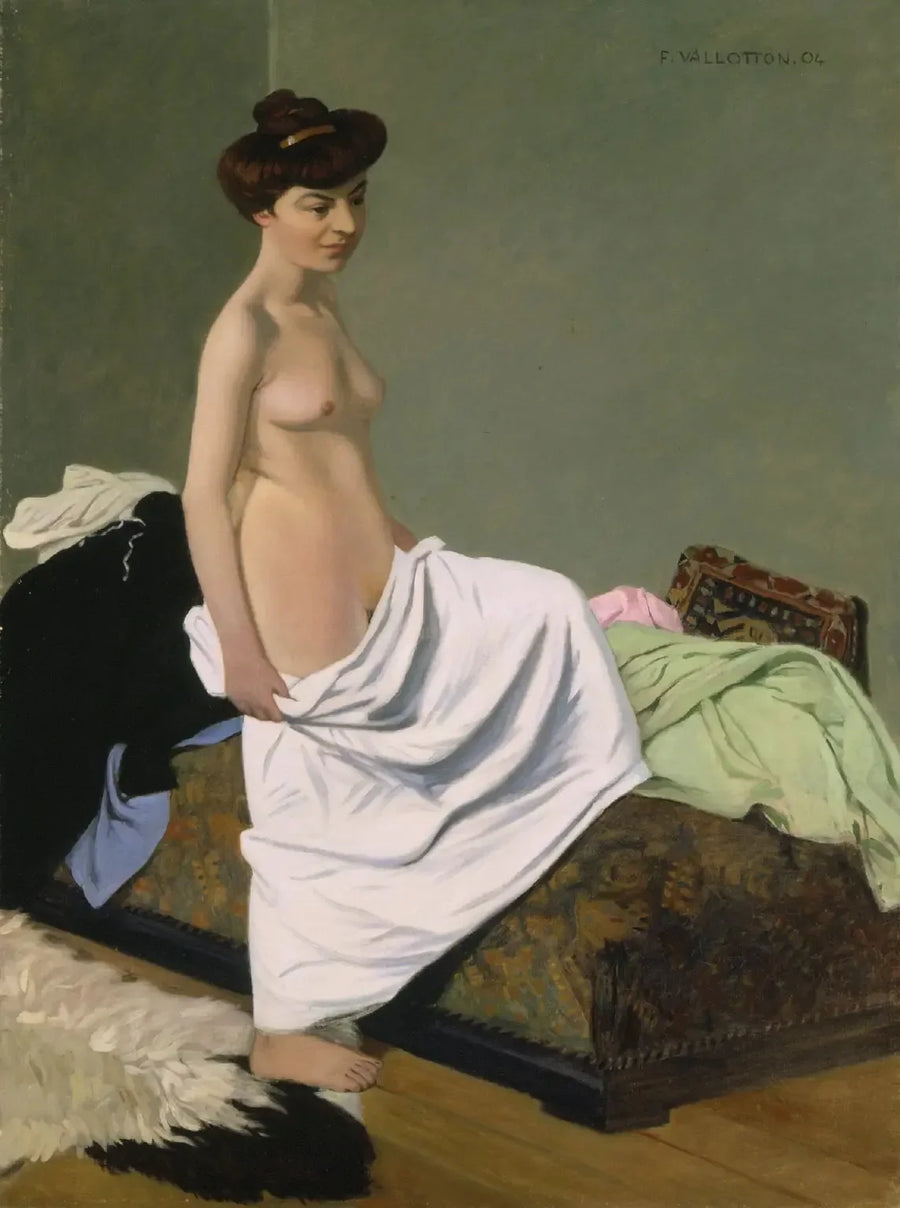 In piedi nuda che tiene un vestito sulle ginocchia - Félix Vallotton