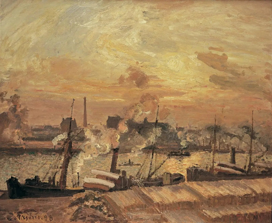 Scarico di legname, molo della Borsa, tramonto - Camille Pissarro