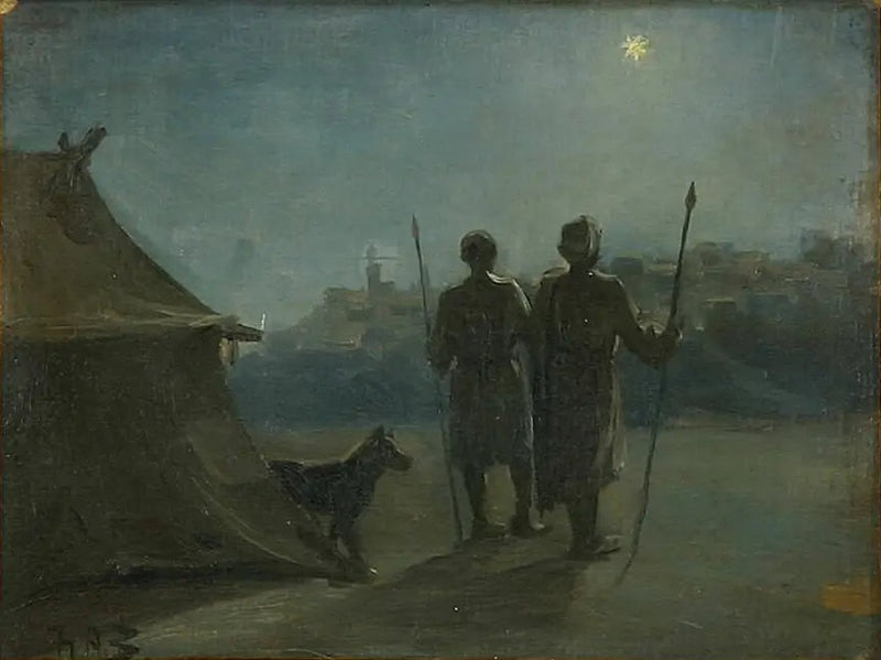 Decorazione orientale con due guardie davanti a una tenda. - H. A. Brendekilde