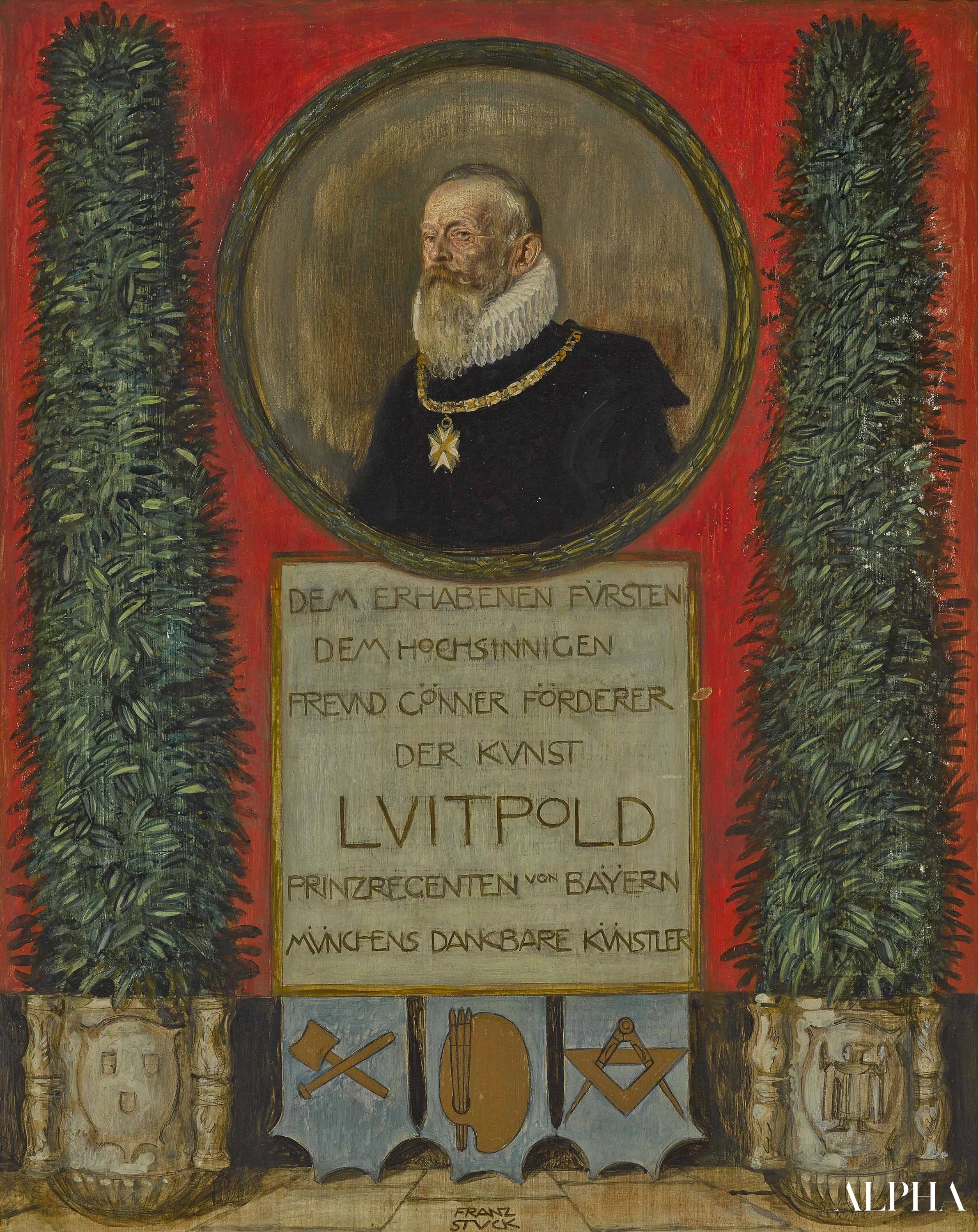 Reproduction du tableau « Dédicace des artistes munichois au prince régent Luitpold de Bavière - Franz Von Stuck » par Alpha Reproduction en peinture à l’huile