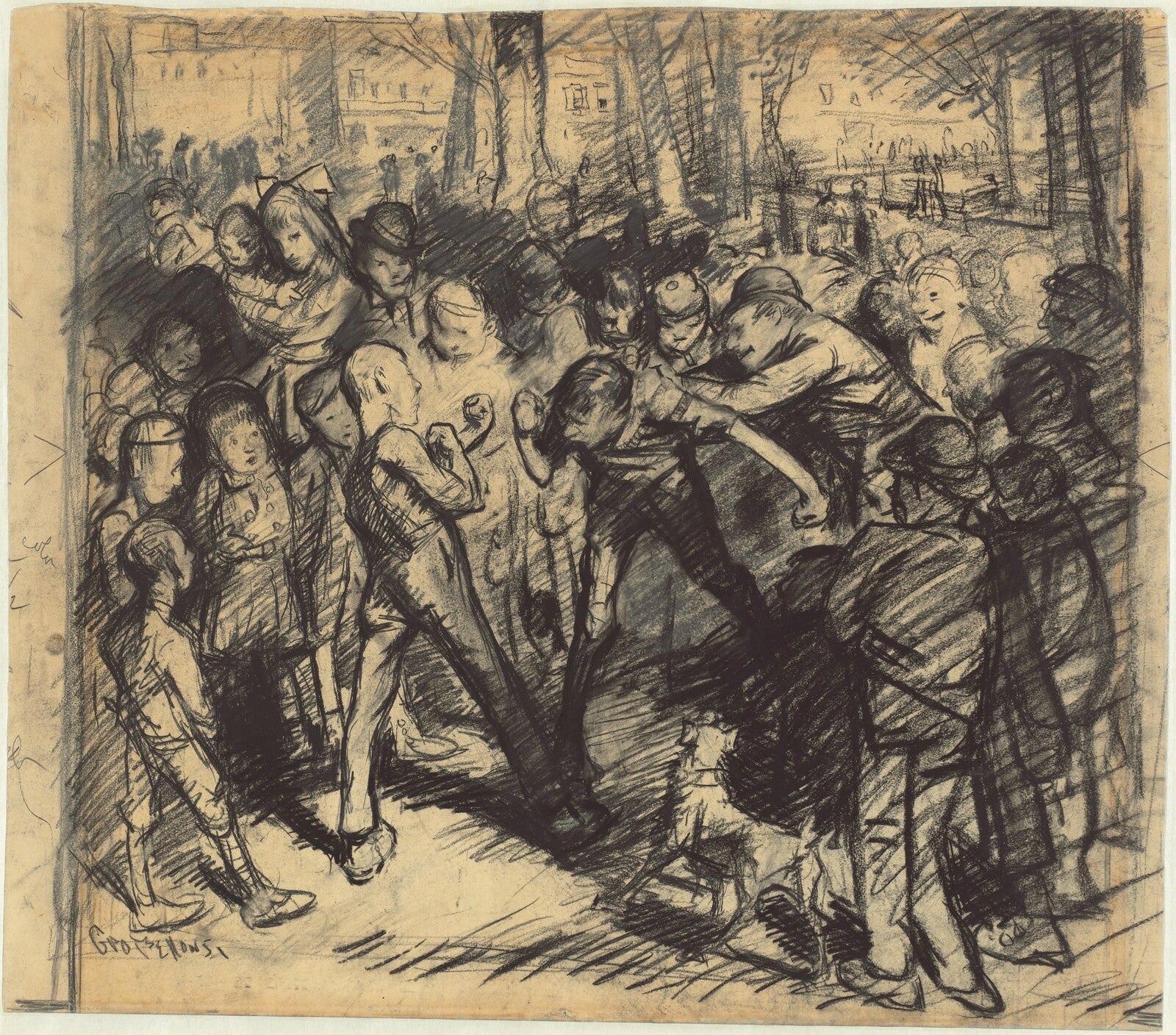 Street Fight [recto], George Bellows, 1907 — pastel, National Gallery of Art
