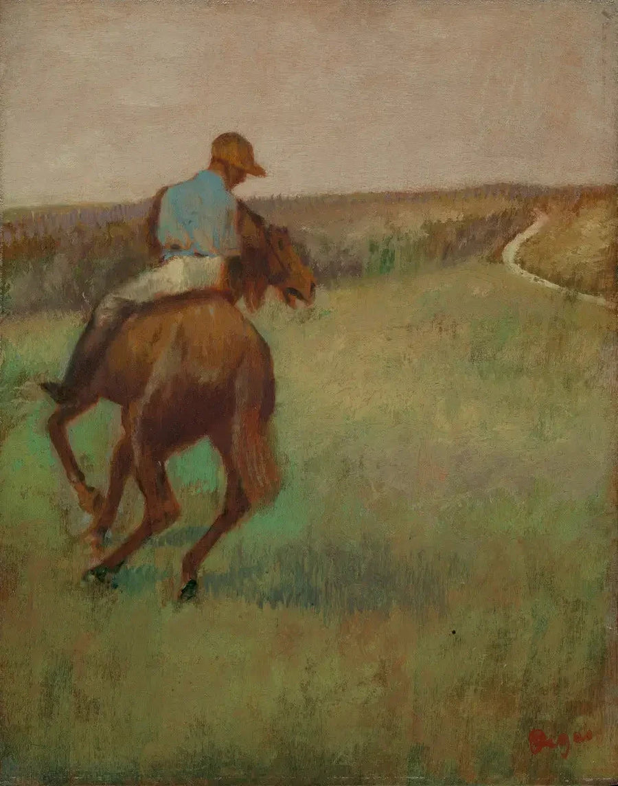Fantino in blu su un cavallo baio - Edgar Degas
