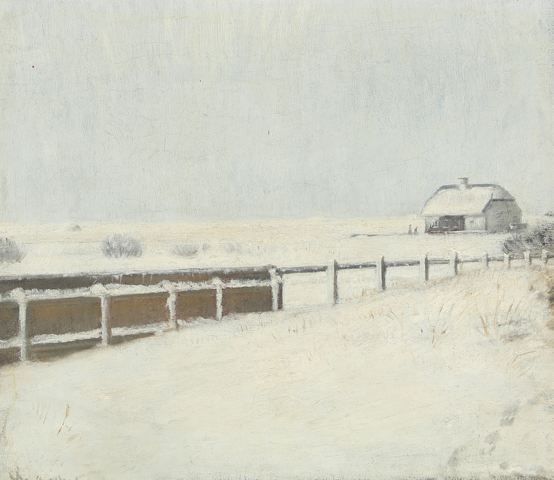 Recinzioni e uno chalet sotto la neve a Skagen. -Michael Peter Ancher