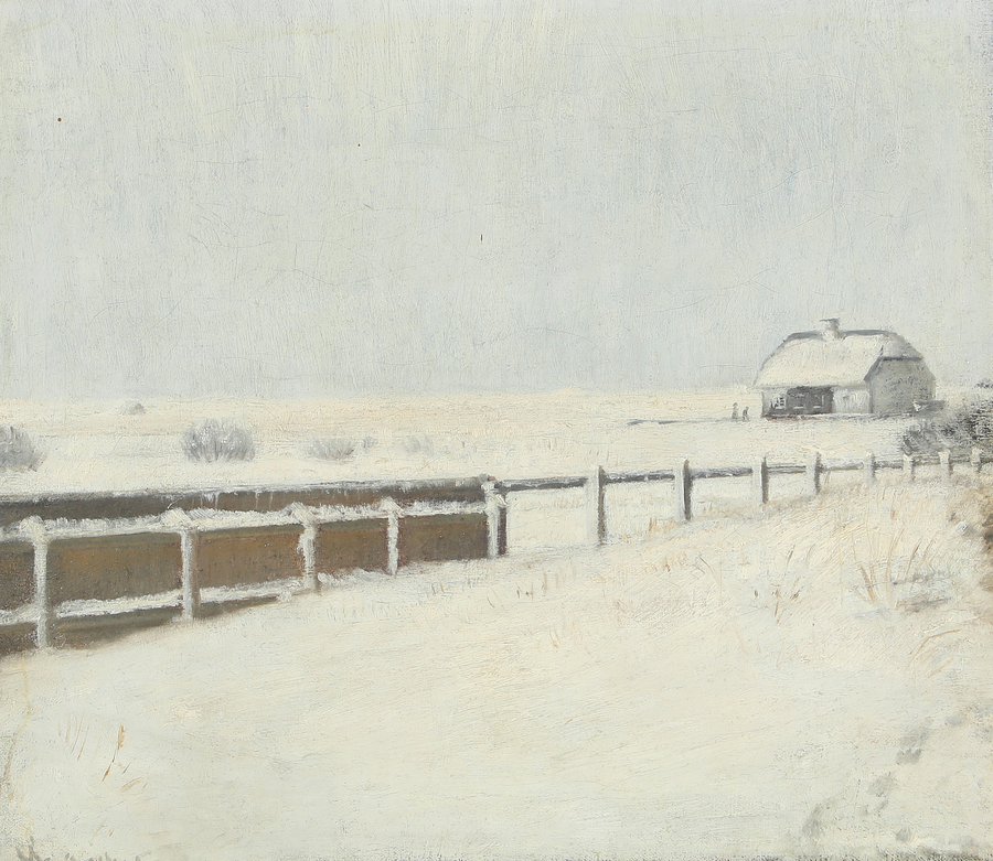Recinzioni e uno chalet sotto la neve a Skagen. -Michael Peter Ancher