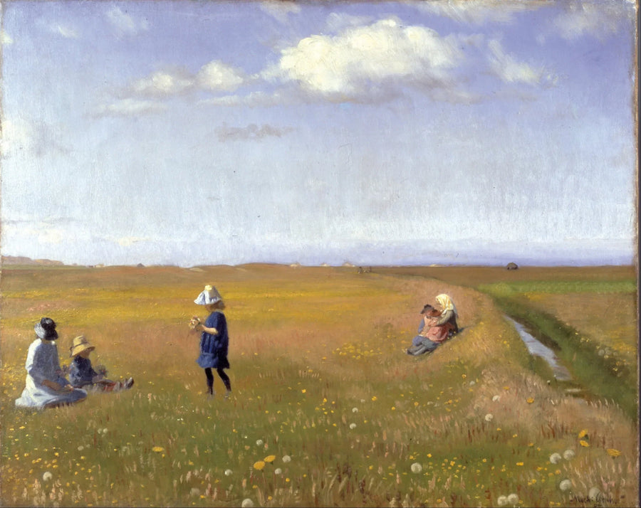 Bambini e bambine raccolgono fiori in un campo a nord di Skagen - Michael Peter Ancher