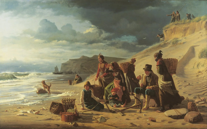 Famiglie di pescatori aspettano il loro ritorno all'approssimarsi di una tempesta. Dalla costa occidentale dello Jutland. - Carl Heinrich Bloch