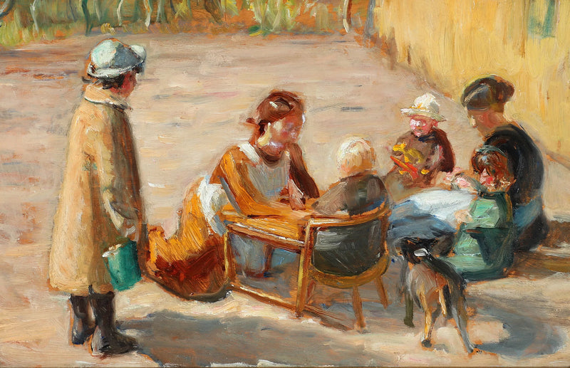 Donne e bambini in un cortile soleggiato. - Michael Peter Ancher