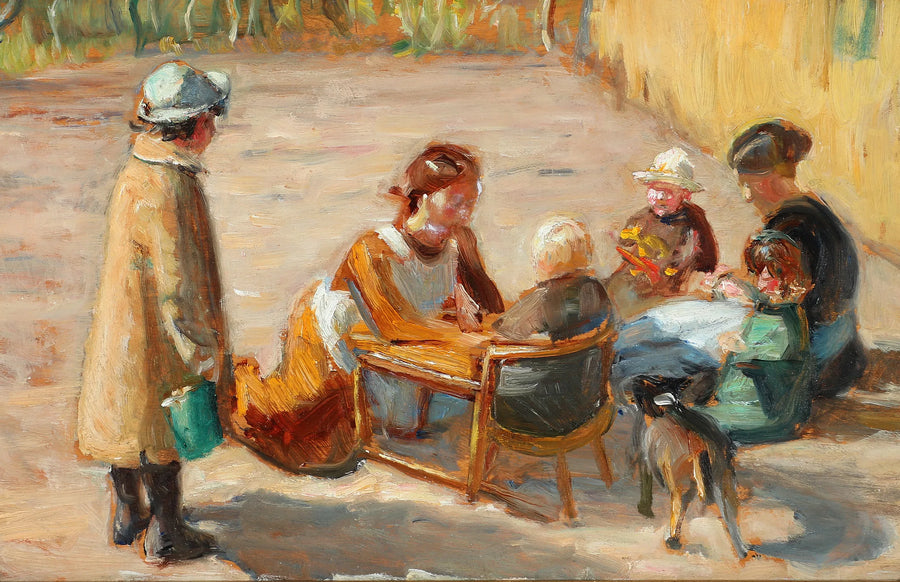 Donne e bambini in un cortile soleggiato. - Michael Peter Ancher