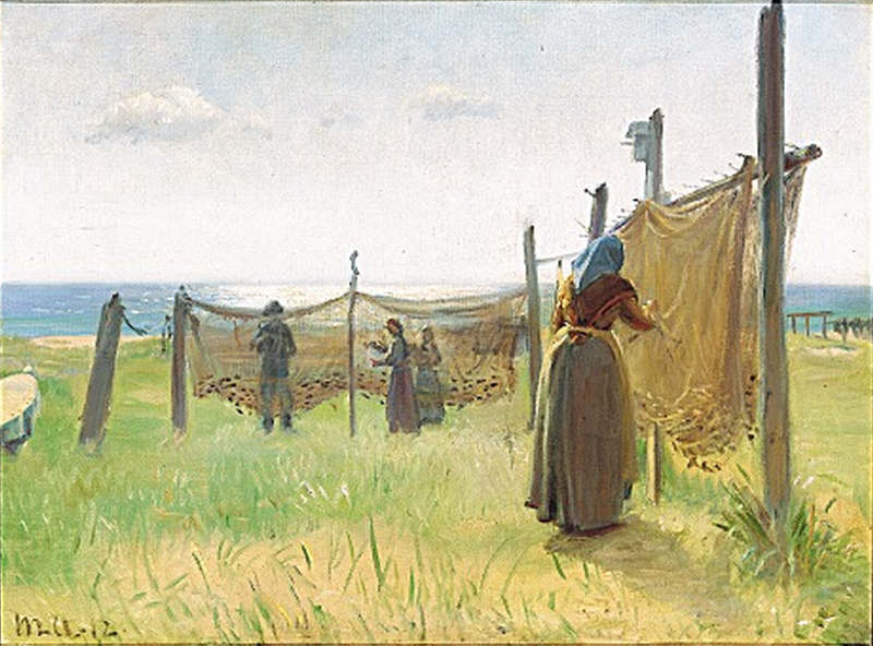 Le pescatrici riparano le loro reti a Skagen. - Michael Peter Ancher