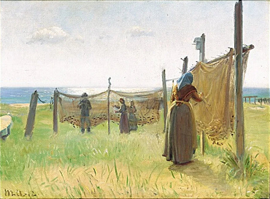 Le pescatrici riparano le loro reti a Skagen. - Michael Peter Ancher