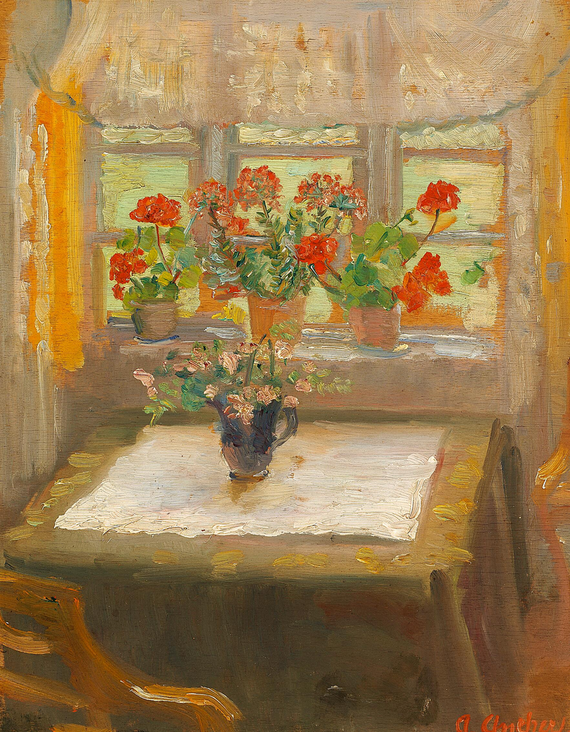Fiori nella finestra esposta a nord del piccolo soggiorno. -Anna Ancher