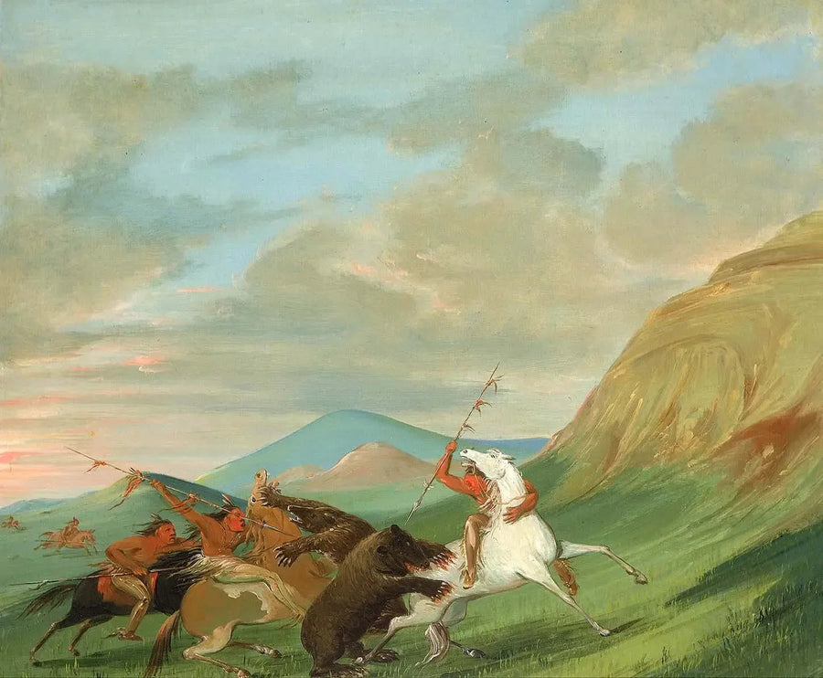 Grizzli attaccano gli indiani a cavallo - George Catlin