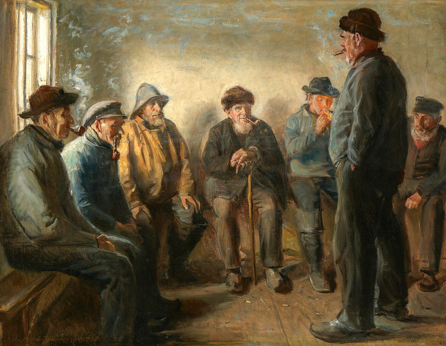 Pescatori nel negozio di Bründum. - Michael Peter Ancher