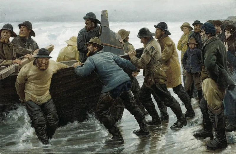 I pescatori lanciano una barca a remi - Michael Peter Ancher