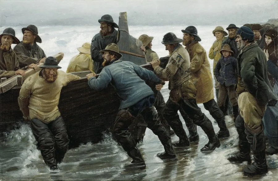 I pescatori lanciano una barca a remi - Michael Peter Ancher