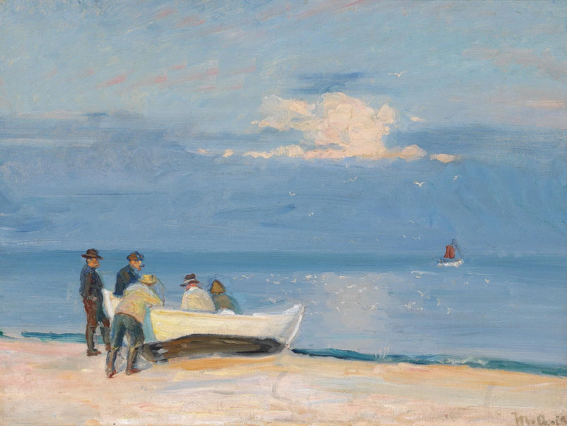 Pescatori su una barca sulla spiaggia di Skagen. -Michael Peter Ancher