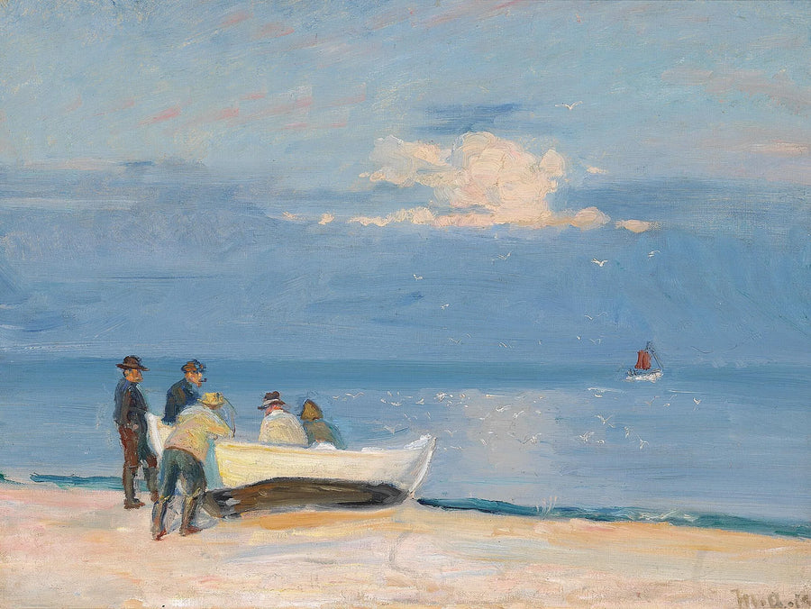 Pescatori su una barca sulla spiaggia di Skagen. -Michael Peter Ancher