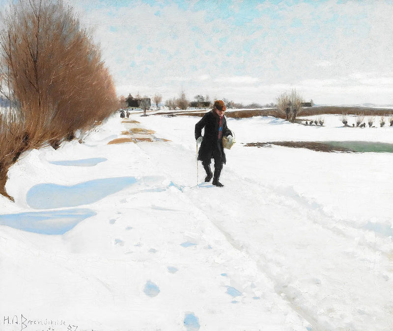 Persone che camminano su una strada innevata. - H. A. Brendekilde