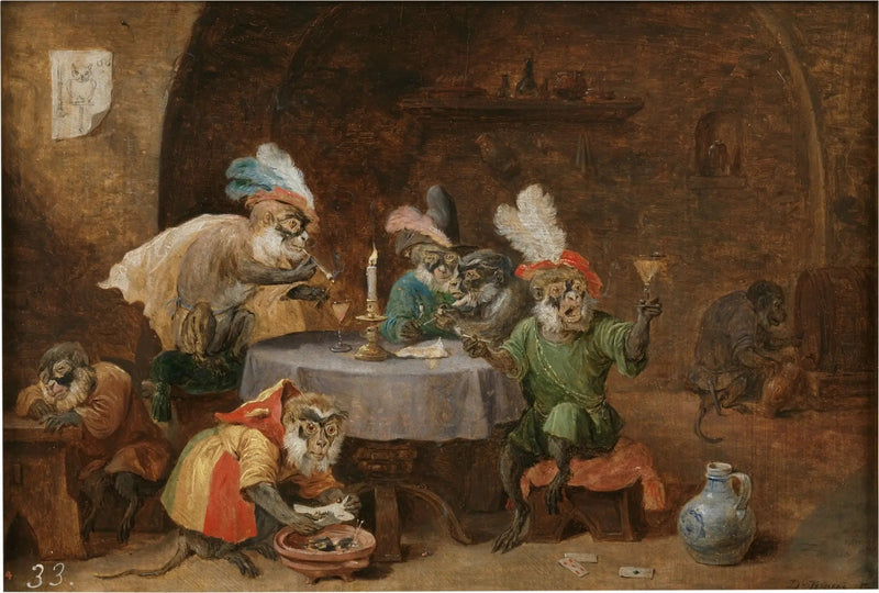 Scimmie che fumano e bevono - David Teniers il Giovane