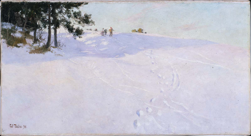 Sciatori in cima a una collina innevata - Frits Thaulow