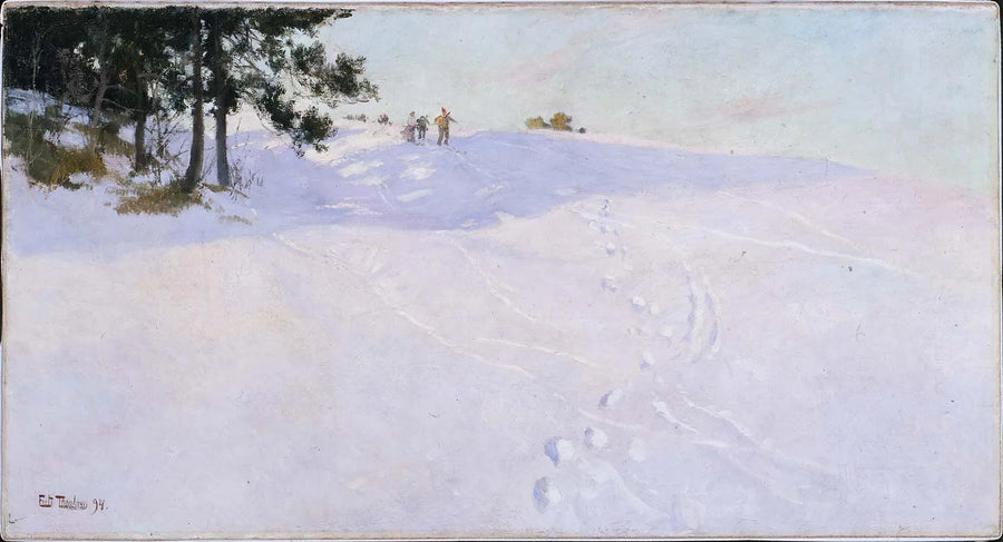 Sciatori in cima a una collina innevata - Frits Thaulow