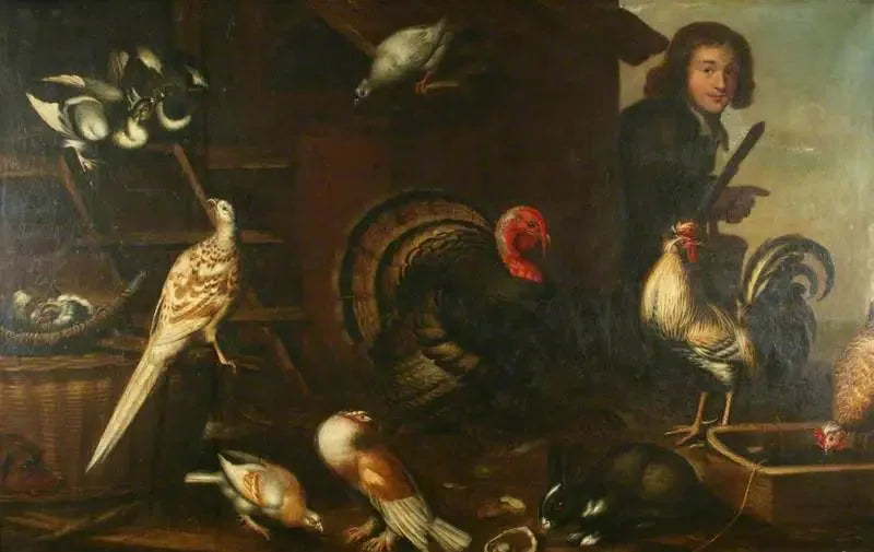 Des volailles domestiques et un homme - Melchior de Hondecoeter image 1 copie de tableau peinte à la main
