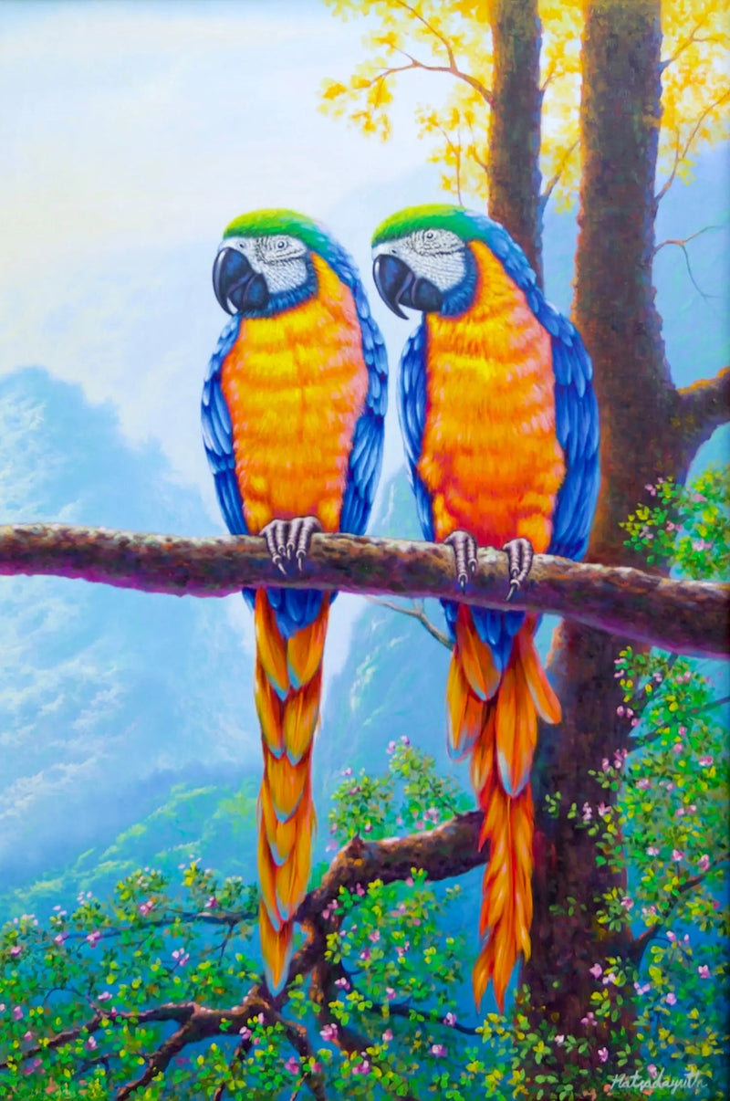 Due ara su un ramo | Dimensioni: 60x90 cm