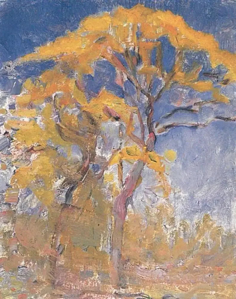 Due alberi con foglie arancioni contro il cielo blu - Piet Mondrian